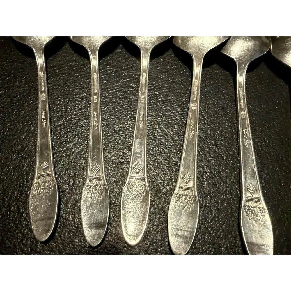Vintage 1847 Rogers Bros First Love Silverplate Bouillon Soup Spoons Set of 8 IS